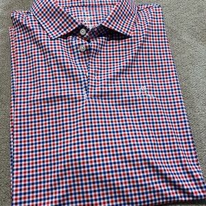Rhoback Men's Red and Blue Checkered Polo Shirt
